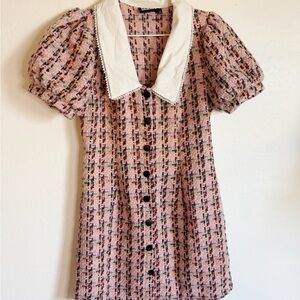 Pink Tweed style Dress with White Collar